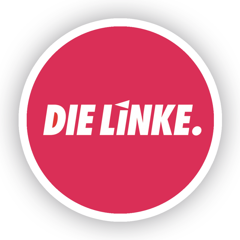 Ein runder Button mit dem Logo der Linken