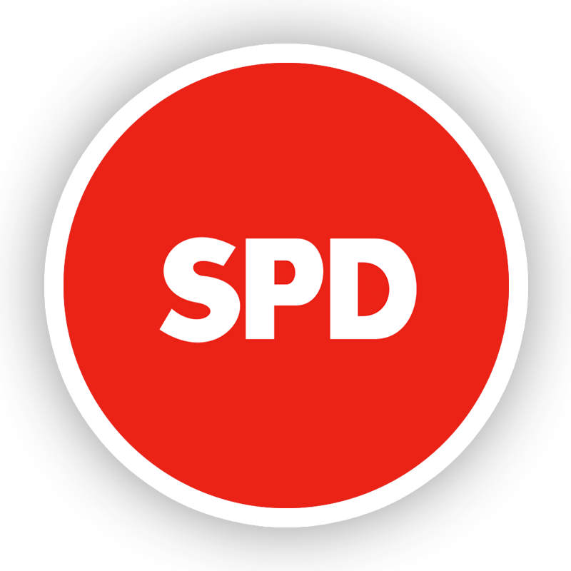 Ein runder Button mit dem Logo der SPD