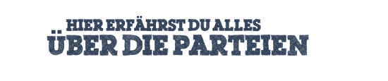 Die Überschrift - HIER ERFÄHRST DU ALLES ÜBER DIE PARTEIEN - und ein weißer Pinselstrich als Hintergrund für die Überschrift