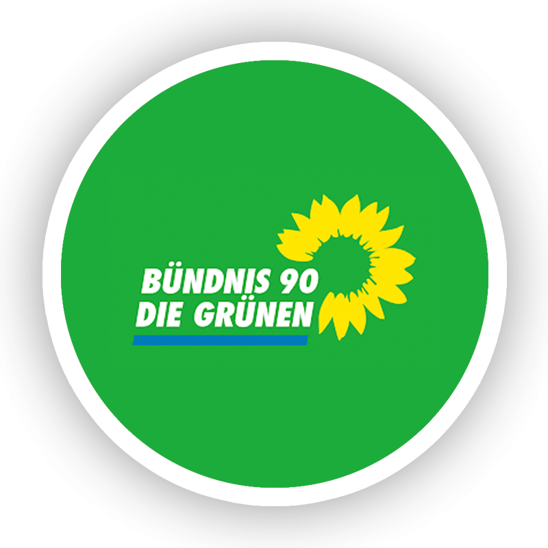 Ein runder Button mit dem Logo der Grünen