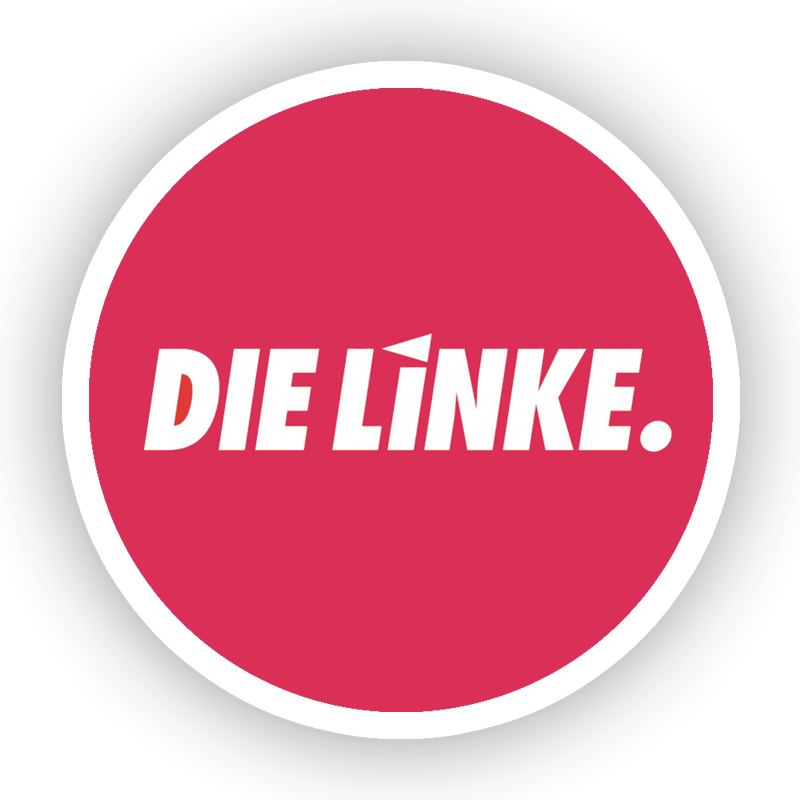 Ein runder Button mit dem Logo der Linken
