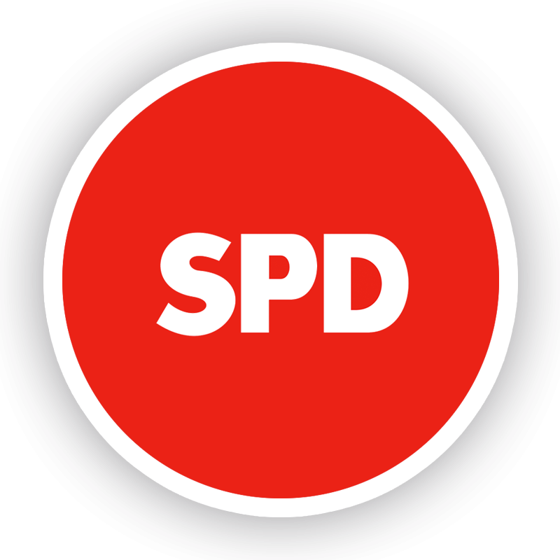 Ein runder Button mit dem Logo der SPD