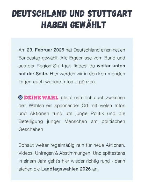Mitteilung über die weitere Präsenz der Website - auch zwischen den Wahlen